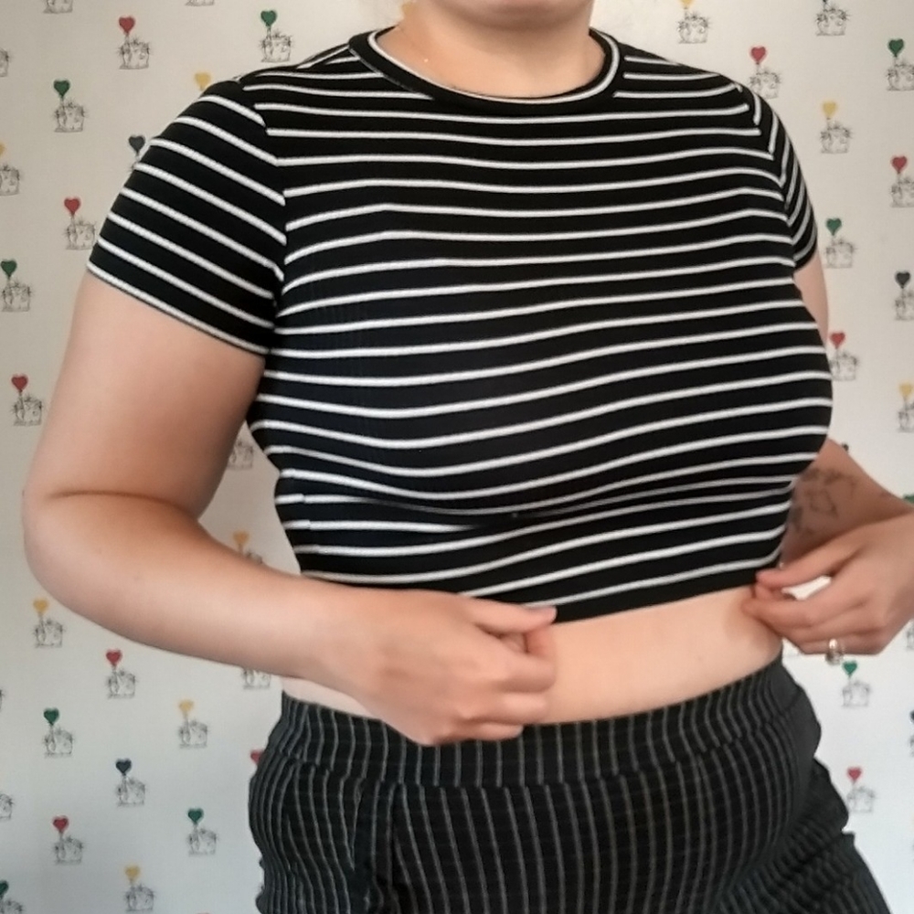 H&M Black and White Striped Crop Top